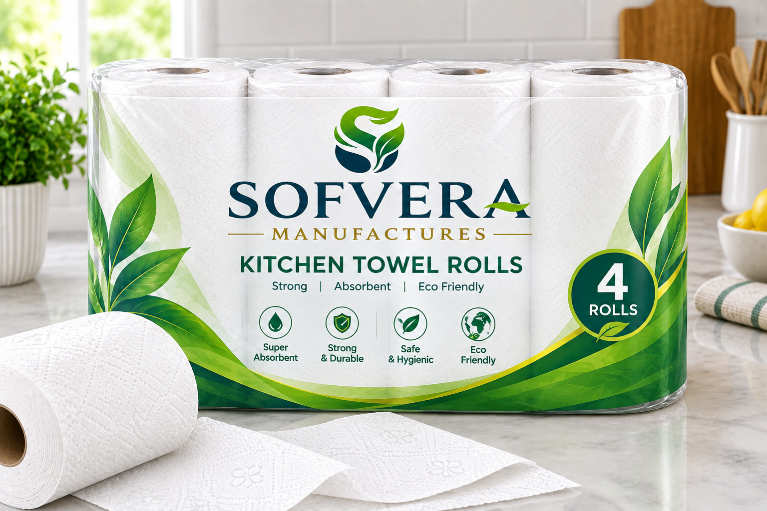 Absorbent kitchen towel roll